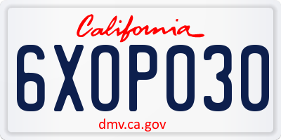 CA license plate 6XOP030