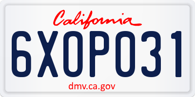 CA license plate 6XOP031