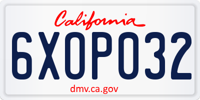 CA license plate 6XOP032