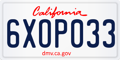 CA license plate 6XOP033