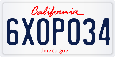 CA license plate 6XOP034