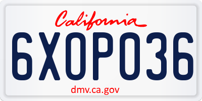 CA license plate 6XOP036