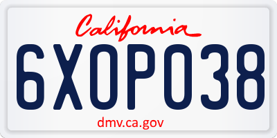 CA license plate 6XOP038