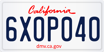 CA license plate 6XOP040