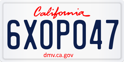 CA license plate 6XOP047
