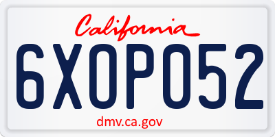 CA license plate 6XOP052