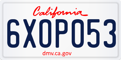 CA license plate 6XOP053