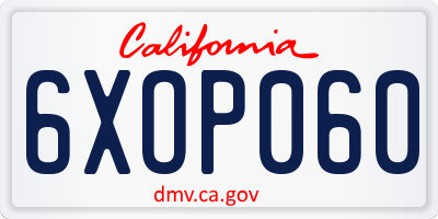 CA license plate 6XOP060