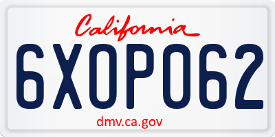CA license plate 6XOP062