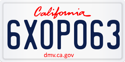 CA license plate 6XOP063
