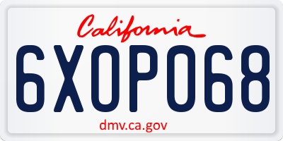 CA license plate 6XOP068