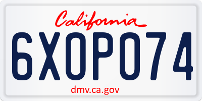 CA license plate 6XOP074