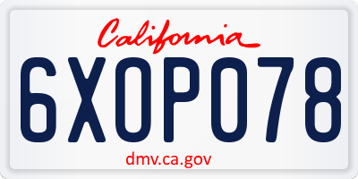 CA license plate 6XOP078