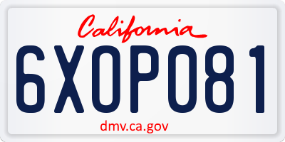 CA license plate 6XOP081