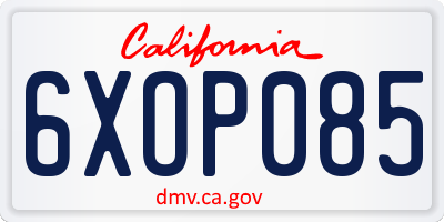 CA license plate 6XOP085