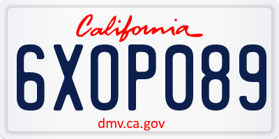 CA license plate 6XOP089