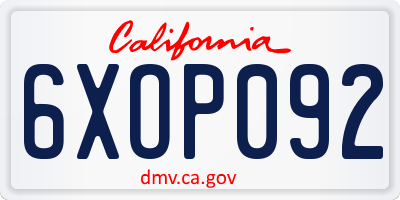 CA license plate 6XOP092