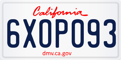 CA license plate 6XOP093