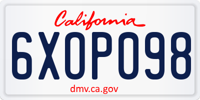 CA license plate 6XOP098