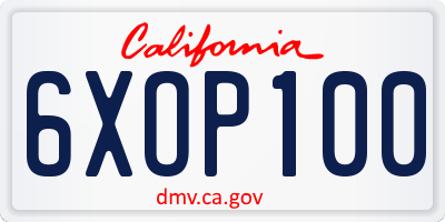 CA license plate 6XOP100