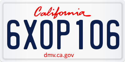 CA license plate 6XOP106