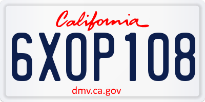 CA license plate 6XOP108