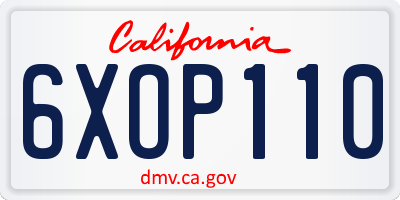 CA license plate 6XOP110