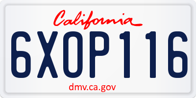 CA license plate 6XOP116