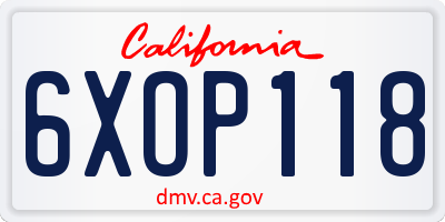 CA license plate 6XOP118