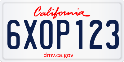 CA license plate 6XOP123