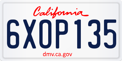 CA license plate 6XOP135