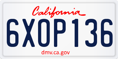 CA license plate 6XOP136