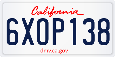 CA license plate 6XOP138