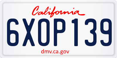 CA license plate 6XOP139