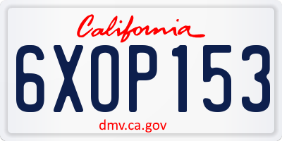 CA license plate 6XOP153