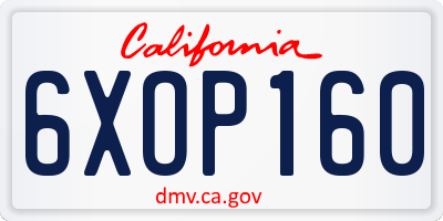 CA license plate 6XOP160