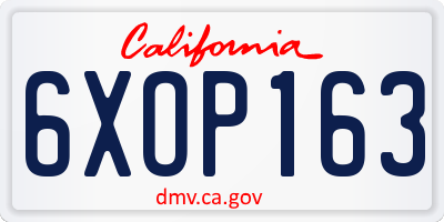 CA license plate 6XOP163