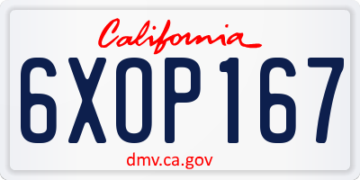 CA license plate 6XOP167
