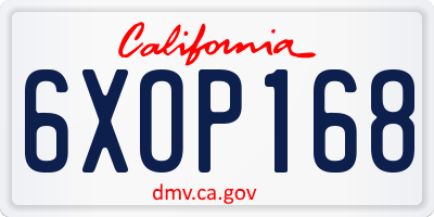 CA license plate 6XOP168