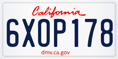 CA license plate 6XOP178