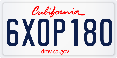 CA license plate 6XOP180