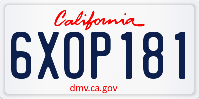 CA license plate 6XOP181