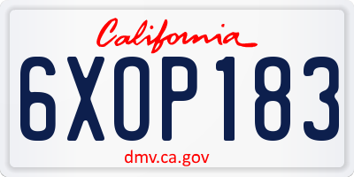 CA license plate 6XOP183