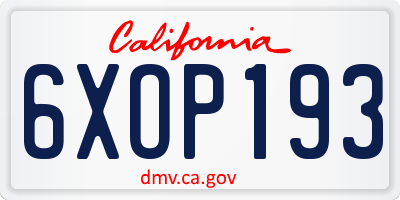 CA license plate 6XOP193