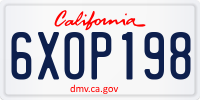 CA license plate 6XOP198