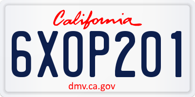 CA license plate 6XOP201