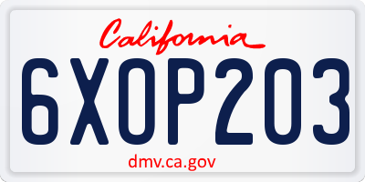 CA license plate 6XOP203