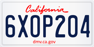 CA license plate 6XOP204
