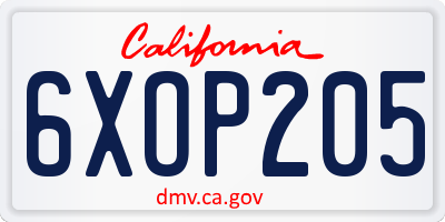 CA license plate 6XOP205