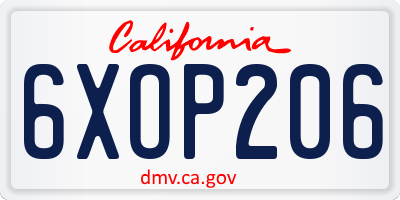 CA license plate 6XOP206